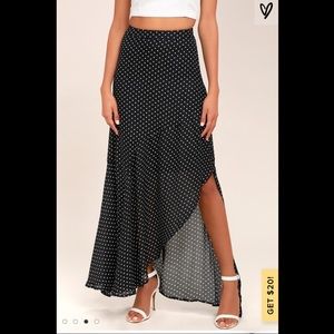 Long black polka dot skirt